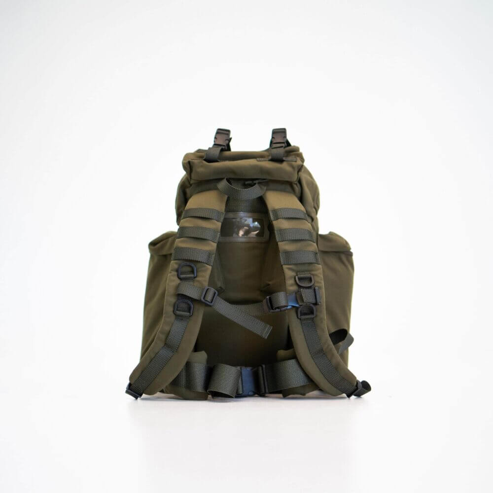 the back of a backpack on a white background.