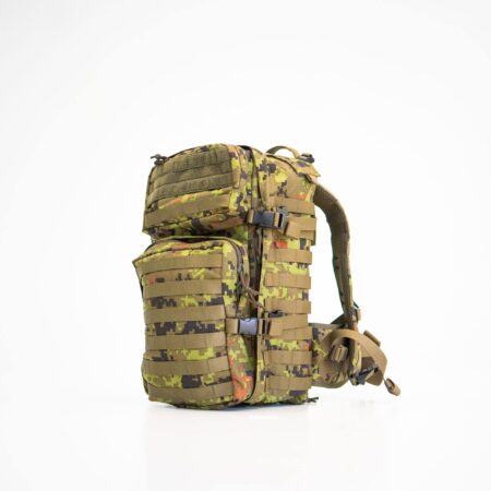 a large backpack with multiple compartments and straps.