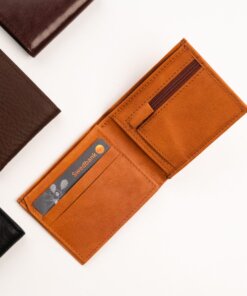 a leather wallet with a credit card holder.