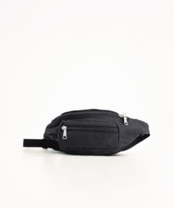 a black fanny bag on a white background.