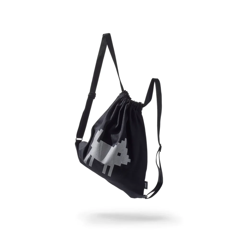 a black and white bag with a horse on it.