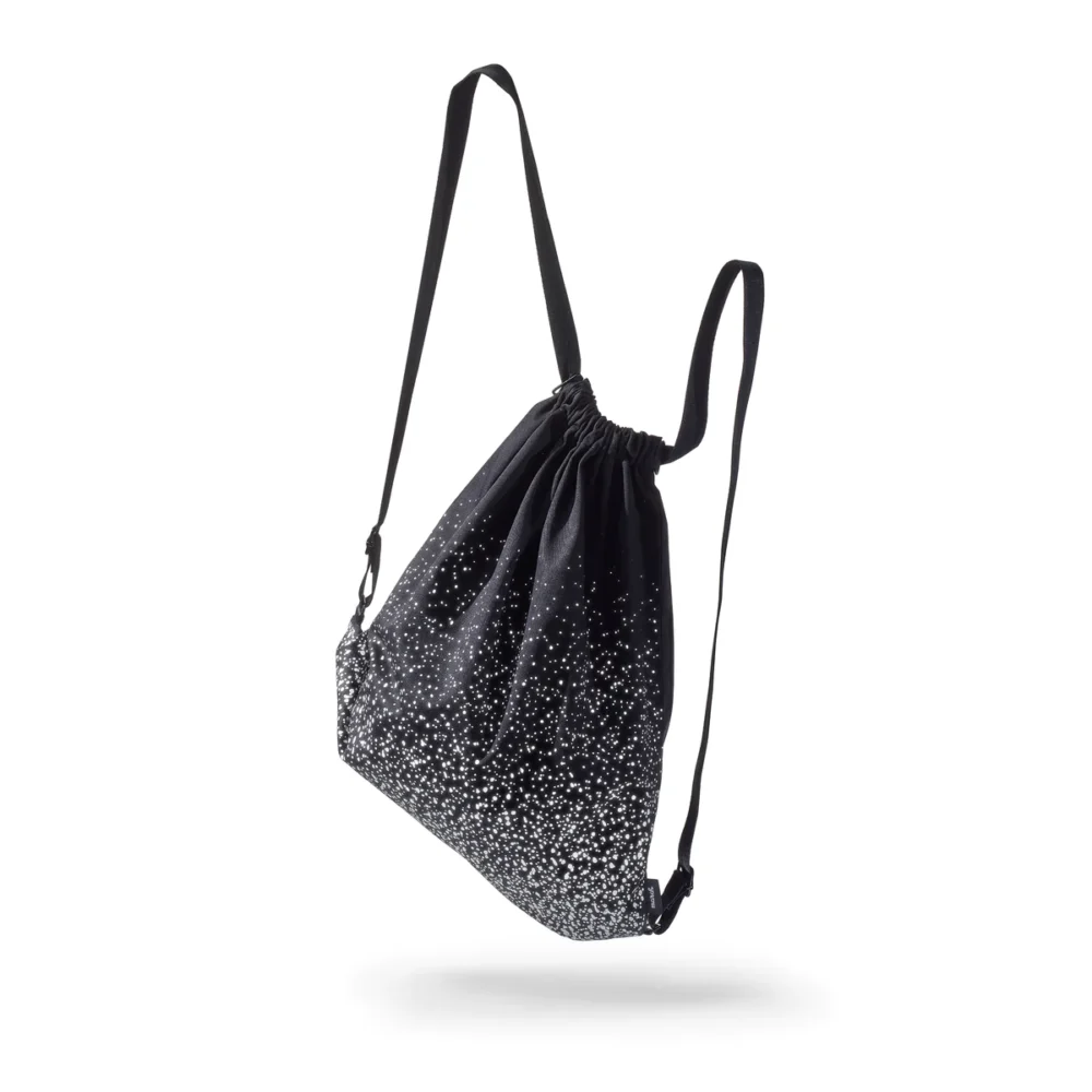 a black bag with white speckles on it.