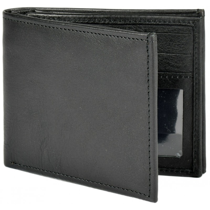 a black leather wallet with a card holder.