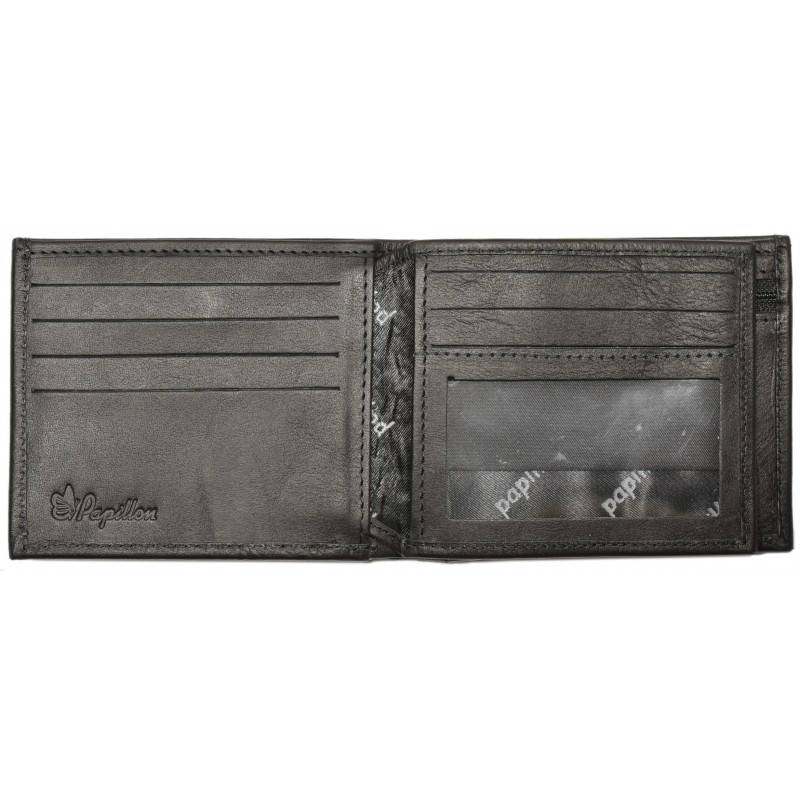 a black leather wallet with a card holder.