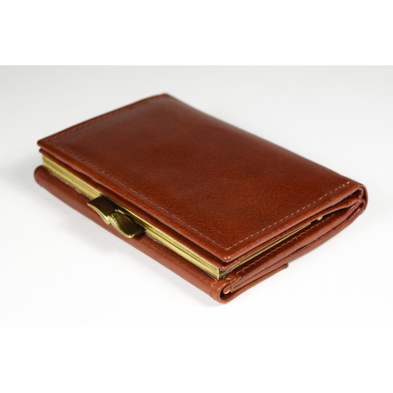 a brown leather wallet on a white background.