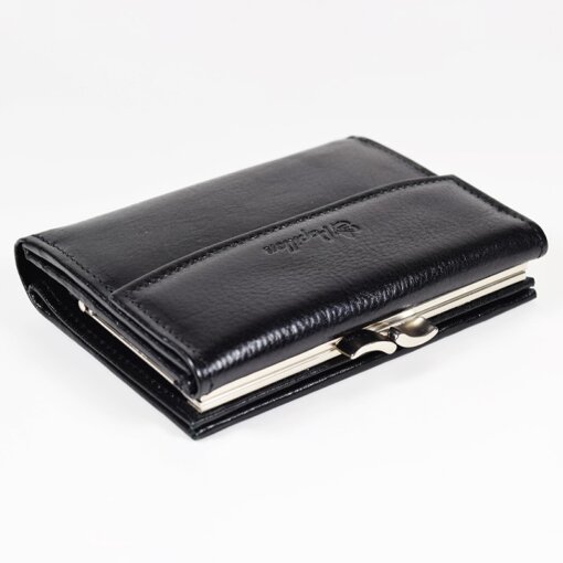 a black wallet sitting on top of a white table.