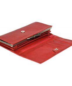 a red wallet is open on a white background.