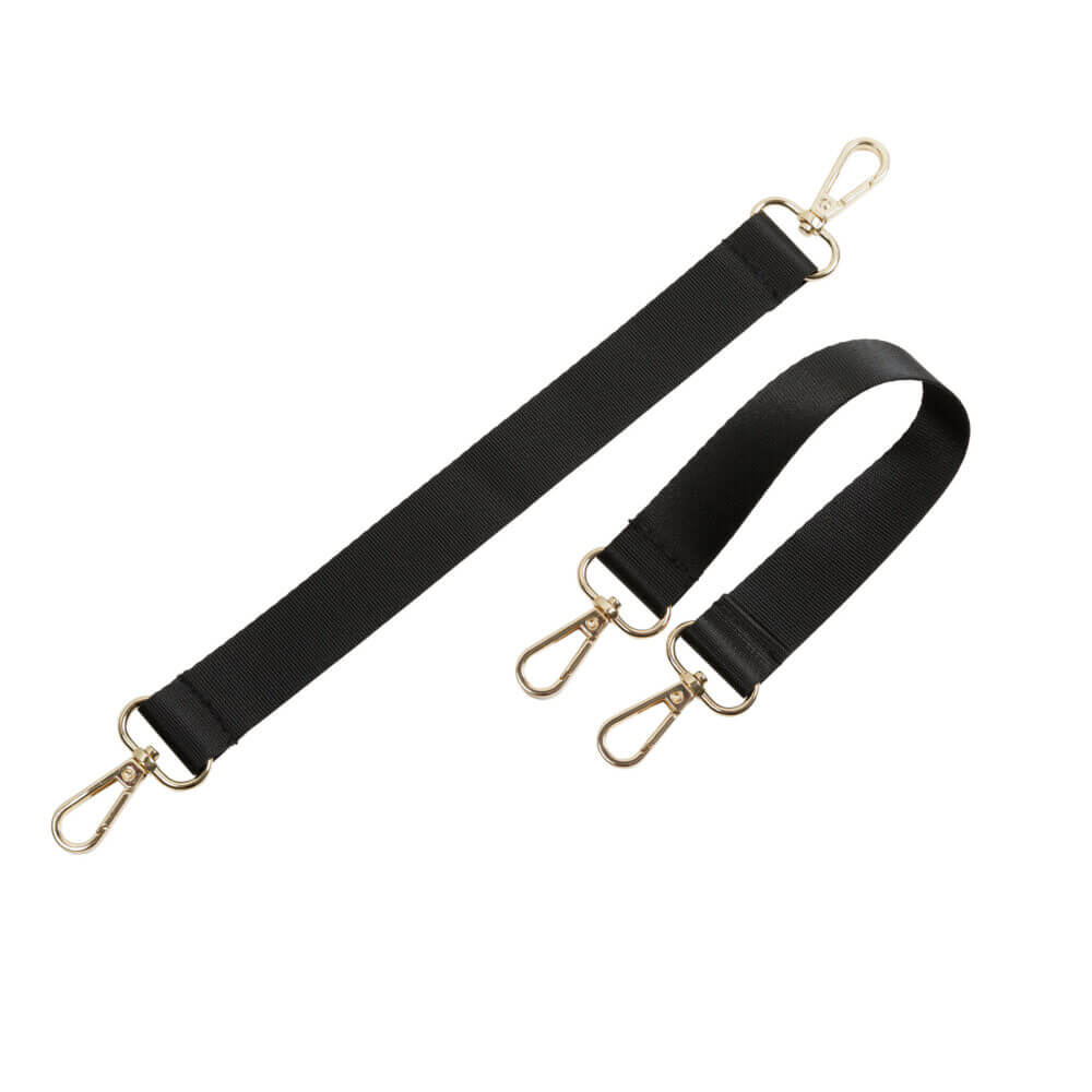 a pair of black suspenders with metal hooks.