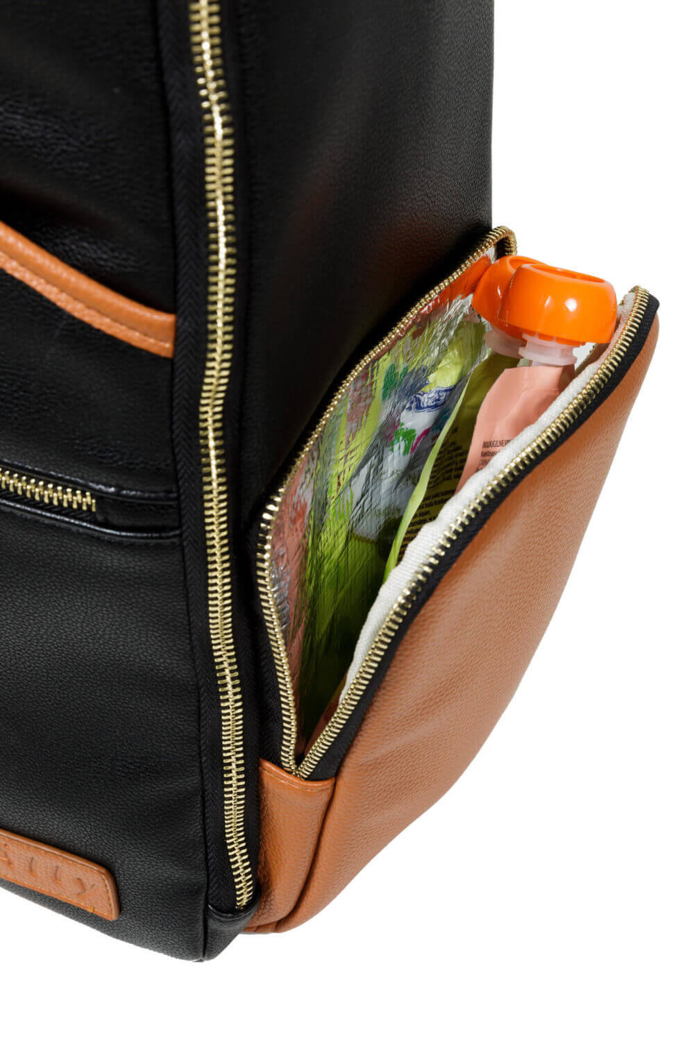 a close up of a backpack with a magazine in it.