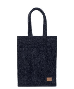 a black tote bag on a white background.