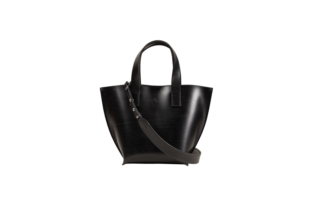 A Model Bucket - Black tote bag with a strap.