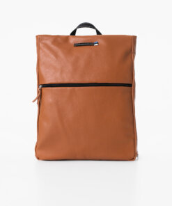 A Barbara Leather Backpack - Peanut on a white background.