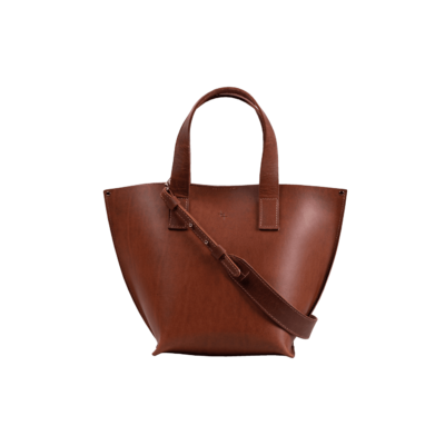 A Model Bucket - Cognac tote bag on a white background.